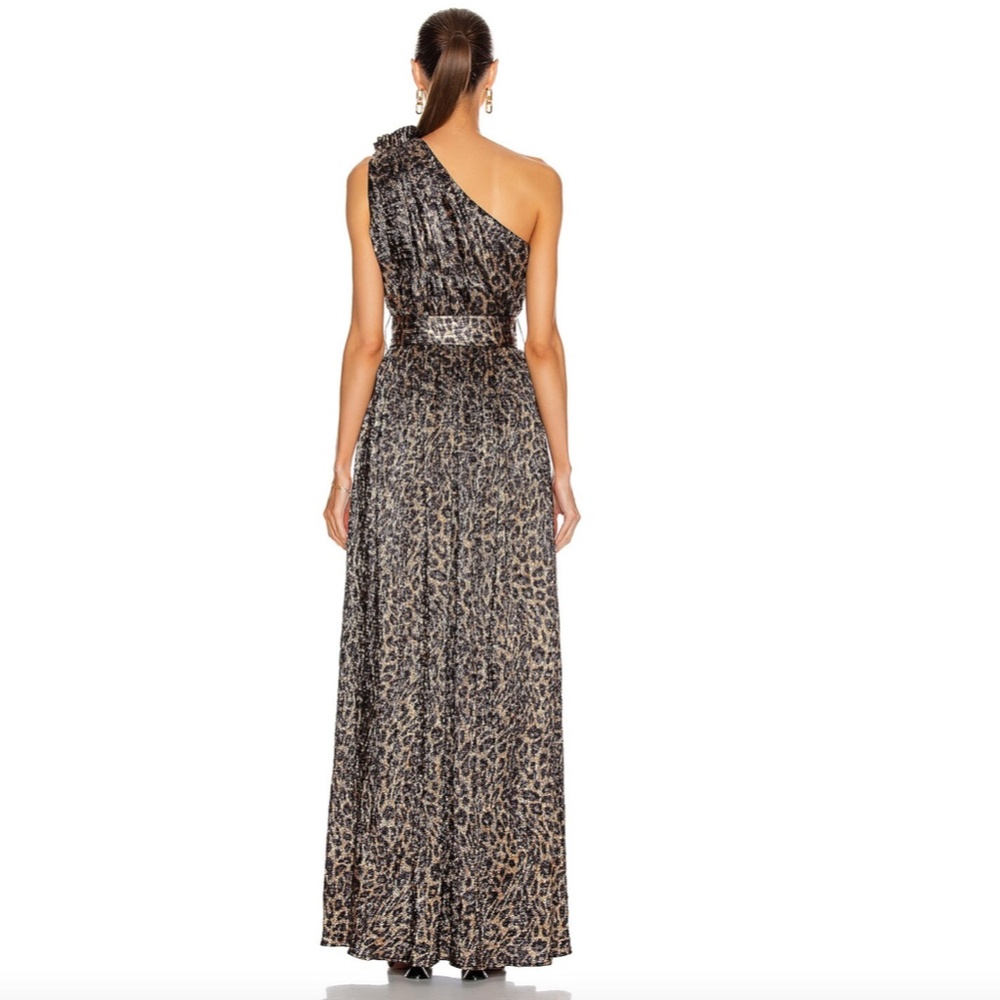 Retrofete Andrea Maxi Dress in Bronze Leopard Small One Shoulder Formal Gala - Picture 9 of 11